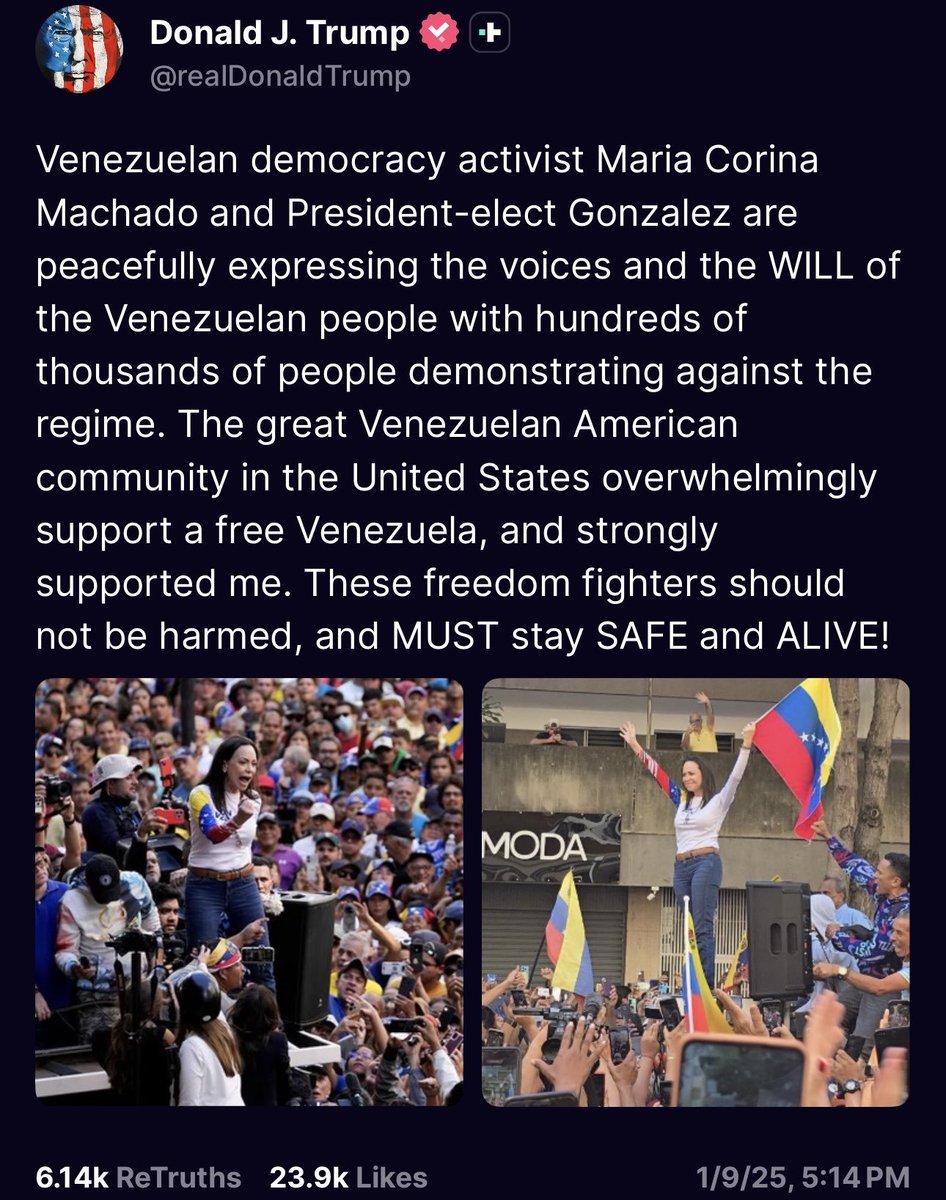 Malinowski's tweet image. Normally a US president and Secretary of State would congratulate the winner of the Nobel Peace Prize. Especially when they&apos;ve both praised that person - the courageous Venezuelan democracy leader Maria Corina Machado - in the past.

But I&apos;ve seen nothing from Trump or Rubio.