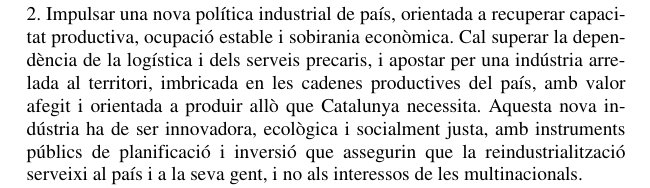 ➡️ El Parlament aprova la proposta de la CUP al #DebatPolíticaGeneral per impulsar una nova política industrial de país, arrelada al territori, innovadora, ecològica i socialment justa.