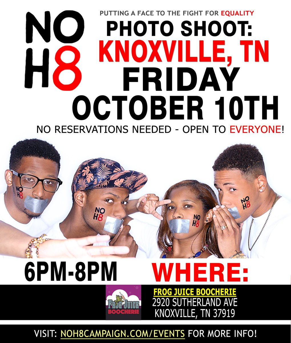 NOH8Campaign's tweet image. REMINDER! #NOH8 photo shoot TODAY (10/10) in #Knoxville, TN: tinyurl.com/2u6b3a5k