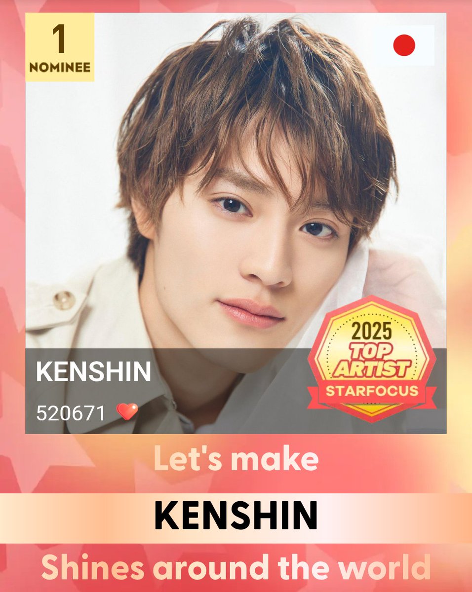 yangzi_8833's tweet image. 謙信  1位だよ😆
みんなのコツコツ❤受け取ってね✨

#KENSHIN is participating in - Star Focus Top Artist in Asia Pacific, Please vote to make a difference.

🗓️October 1-15 (BKK)
🔗投票リンク: starfocus.online/main/973?s=avP…

#StarFocus #STARFOCUSTOPARTIST #KENSHIN