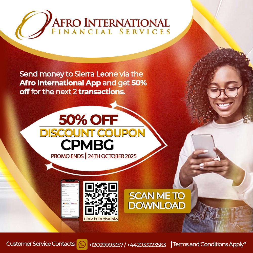 50% off Money Transfer Fees - Next 2 Transactions - mailchi.mp/afroint/50x2-o… #sierraleone #sierraleoneans #salone #sierraleonean #sierraleone🇸🇱 #AfroMobileMoney #AfroInternational #fastandsecure #MoneyTransfer
