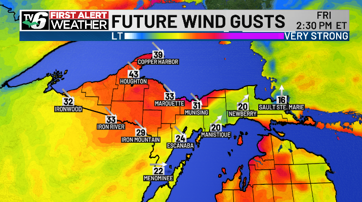 Plan on a windy afternoon! Northwest winds will gust near 40mph along Lake Superior. The weekend is looking nice.
Forecast&gt;uppermichiganssource.com/2025/10/10/fir… 
TV6 First Alert Weather App&gt;uppermichiganssource.com/page/tv6-apps-…