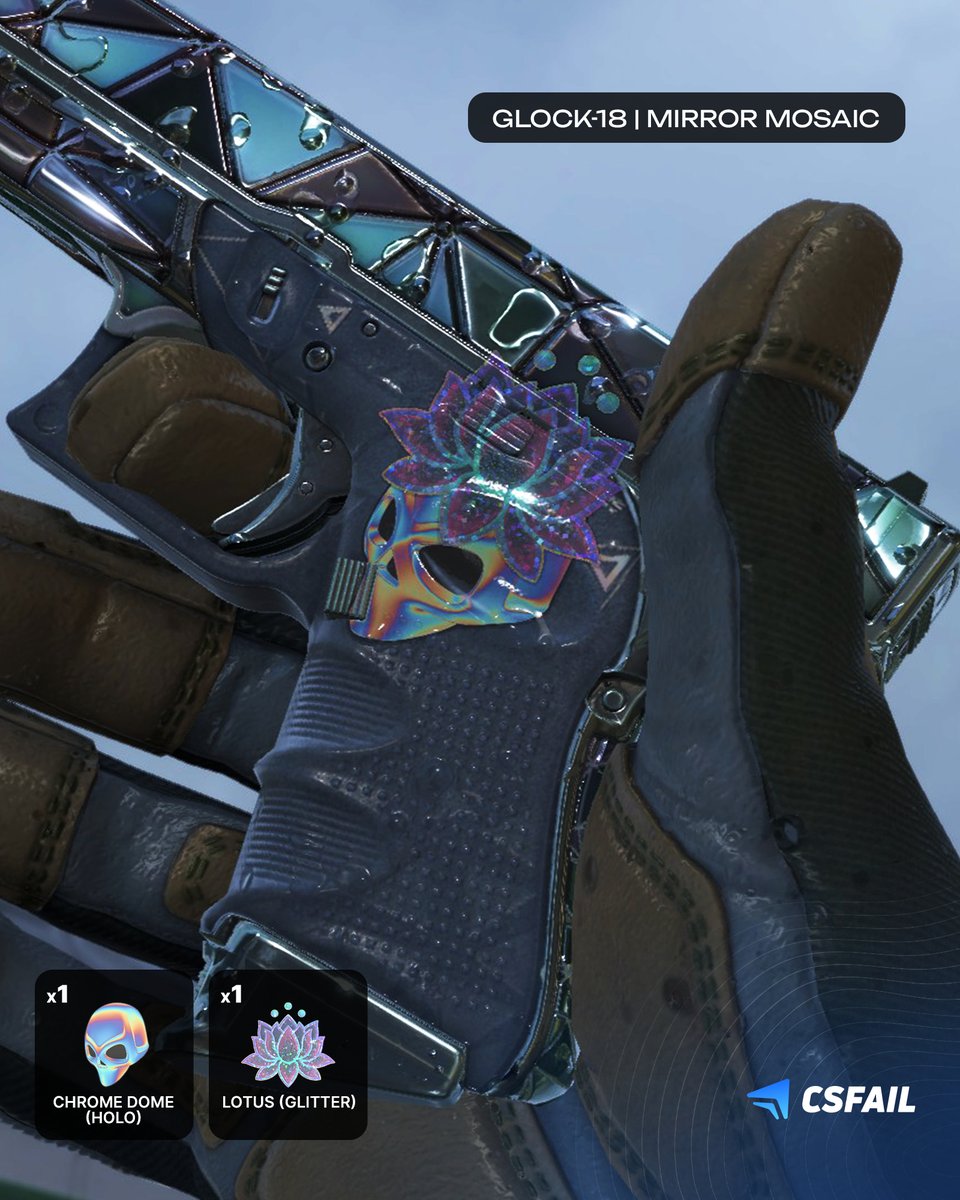 csfail2020's tweet image. sticker craft Chrome Dome (Holo) on Lotus (Glitter) goes hard 🤩