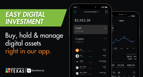 Big news! CUTX has partnered with <a href="/BANKSOCIALio/">BankSocial.io</a> to bring digital asset access directly to our members, securely and seamlessly within online banking.
Read more → bit.ly/3VYgsmY