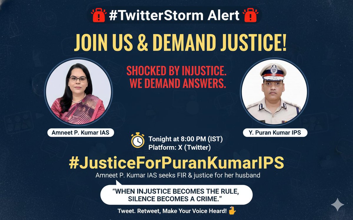 Hitesh Vanika.ЁЯТз (@wanika_hitesh) on Twitter photo рдПрдХ рджрд▓рд┐рдд IPS рдЕрдзрд┐рдХрд╛рд░реА рдиреЗ рдЬрдм рд╡рд┐рднрд╛рдЧ рдореЗрдВ рднреЗрджрднрд╛рд╡ рдХреЗ рдЦрд┐рд▓рд╛рдл рдЖрд╡рд╛рдЬ рдЙрдард╛рдИ, рддреЛ рдЙрд╕реЗ рдЭреВрдареЗ рд░рд┐рд╢реНрд╡рдд рдХреЗ рдЬрд╛рд▓ рдореЗрдВ рдлрдВрд╕рд╛ рджрд┐рдпрд╛ рдЧрдпрд╛ред рдЬрд╛рддрд┐рд╡рд╛рджреА рдореАрдбрд┐рдпрд╛ рднреА рдЙрд╕реА рдЭреВрда рдХреЛ рд╣реЗрдбрд▓рд╛рдЗрди рдмрдирд╛рдХрд░ рдЪрд▓рд╛ рд░рд╣рд╛ рд╣реИред рдпрд╣ рдПрдХ рд╕реЛрдЪрд╛-рд╕рдордЭрд╛ рд╖рдбреНрдпрдВрддреНрд░ рд╣реИ, рддрд╛рдХрд┐ рджрд▓рд┐рдд рдЖрд╡рд╛рдЬрд╝ рджрдмрд╛рдИ рдЬрд╛ рд╕рдХреЗред
#JusticeForPuranKumarIPS рдПрдХ рджрд▓рд┐рдд IPS рдЕрдзрд┐рдХрд╛рд░реА рдиреЗ рдЬрдм рд╡рд┐рднрд╛рдЧ рдореЗрдВ рднреЗрджрднрд╛рд╡ рдХреЗ рдЦрд┐рд▓рд╛рдл рдЖрд╡рд╛рдЬ рдЙрдард╛рдИ, рддреЛ рдЙрд╕реЗ рдЭреВрдареЗ рд░рд┐рд╢реНрд╡рдд рдХреЗ рдЬрд╛рд▓ рдореЗрдВ рдлрдВрд╕рд╛ рджрд┐рдпрд╛ рдЧрдпрд╛ред рдЬрд╛рддрд┐рд╡рд╛рджреА рдореАрдбрд┐рдпрд╛ рднреА рдЙрд╕реА рдЭреВрда рдХреЛ рд╣реЗрдбрд▓рд╛рдЗрди рдмрдирд╛рдХрд░ рдЪрд▓рд╛ рд░рд╣рд╛ рд╣реИред рдпрд╣ рдПрдХ рд╕реЛрдЪрд╛-рд╕рдордЭрд╛ рд╖рдбреНрдпрдВрддреНрд░ рд╣реИ, рддрд╛рдХрд┐ рджрд▓рд┐рдд рдЖрд╡рд╛рдЬрд╝ рджрдмрд╛рдИ рдЬрд╛ рд╕рдХреЗред
#JusticeForPuranKumarIPS