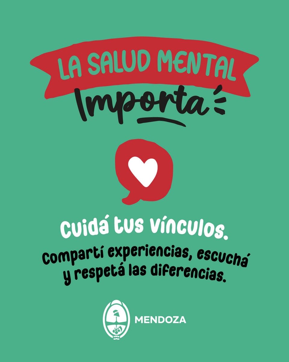 La salud mental también se cuida. 🧠🗯️

Hoy, y todos los días, elegí hablar, escucharte y cuidar tus vínculos.

🔹 10 de octubre | Día Mundial de la Salud Mental

#SaludMental #MendozaGobierno