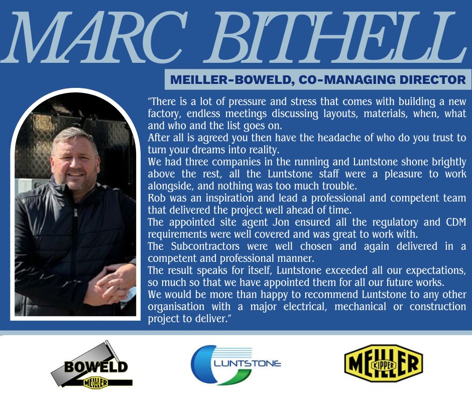 🚀 Project Complete!
Luntstone Ltd has delivered an £800K electrical, mechanical &amp; office build for Meiller-Boweld in Deeside — 4 weeks ahead of schedule.
Two North Wales businesses, one goal: driving local growth &amp; innovation. 👏
#LuntstoneLtd #MeillerBoweld #Deeside #NorthWales
