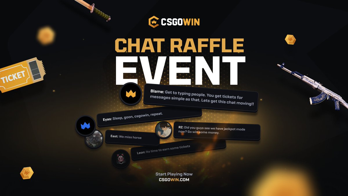CSGOWincom's tweet image. Introducing Chat Raffle 💬
Every 25 messages = 1 ticket to the raffle

10 winners share 1,000 coins 🪙

❤️ + RT for a $50 giveaway!