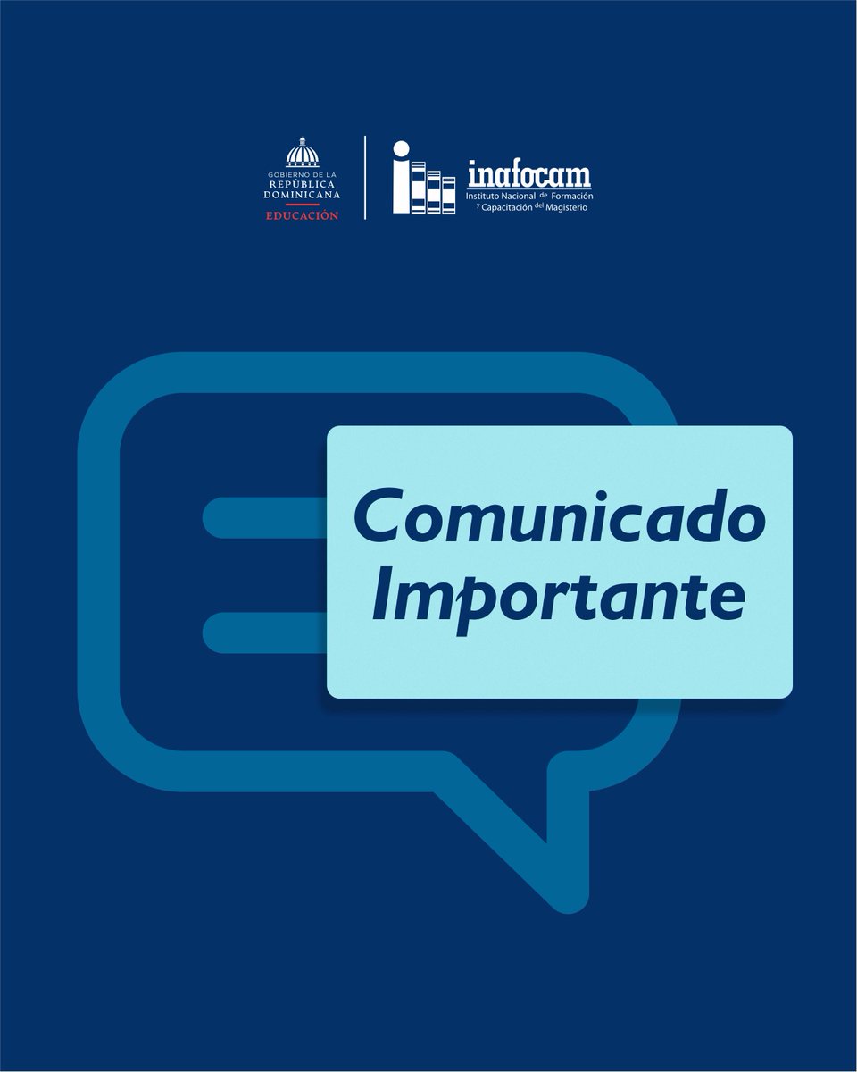 📢 Inafocam informa que la convocatoria del tercer trimestre ha sido cerrada tras completarse los cupos disponibles.

Agradecemos el interés y la participación de los docentes. Les invitamos a estar atentos a la próxima convocatoria en nuestros canales oficiales.

#Inafocam