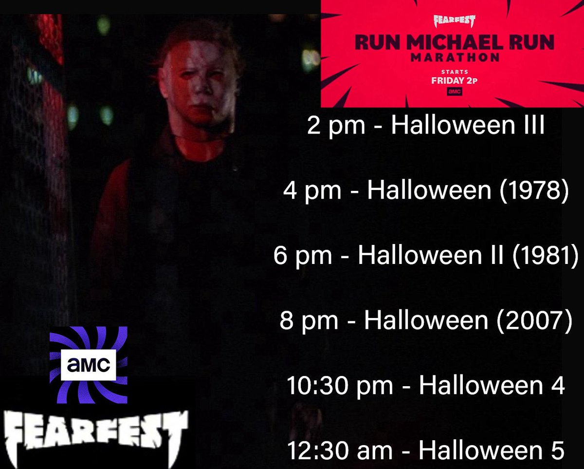 Here’s the schedule for AMC #FearFest today. The Halloween marathon starts at 2 pm eastern 🎃