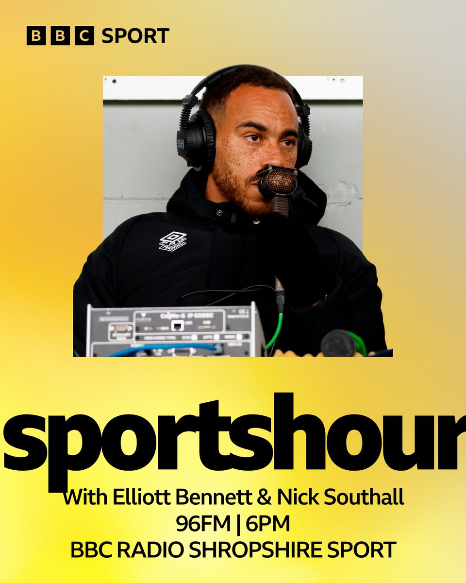 📻 Sports Hour tonight on <a href="/BBCShropSport/">BBC Sport Shropshire</a> 96fm

⏰ 6-7pm

🗣️ Appleton on Cambridge
🗣️ Perry on 100th Shrewsbury game
🗣️ Ken McKenna on Telford FA Cup dream 40 years ago
🗣️ <a href="/telfordutd/">AFC Telford United</a> preview with <a href="/official_ScottH/">Scott Harris</a> 
🗣️ Wilkin on Darlington

#BBCFootball | #Salop | #Telford