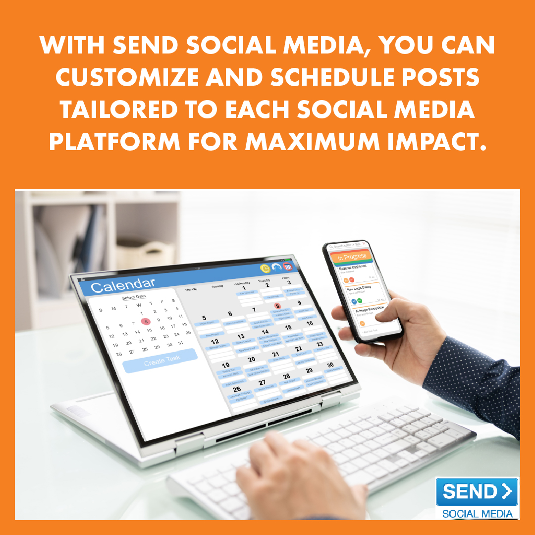SendSocialMedia's tweet image. With Send Social Media, you can customize and schedule posts tailored to each social media platform for maximum impact. 🎯✉️ #Customization #SocialStrategy bit.ly/49u5FoV