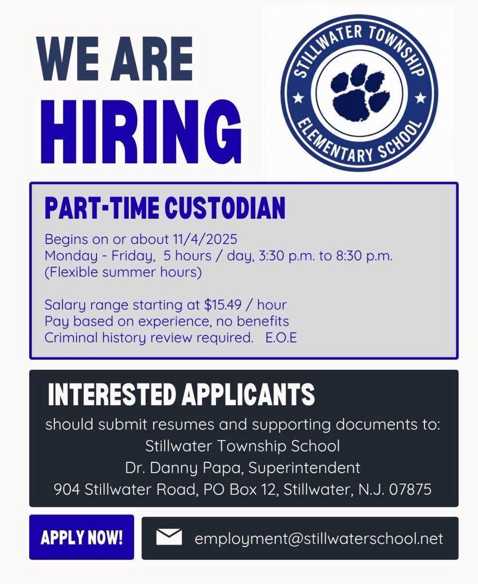 We are hiring for a part-time custodian….