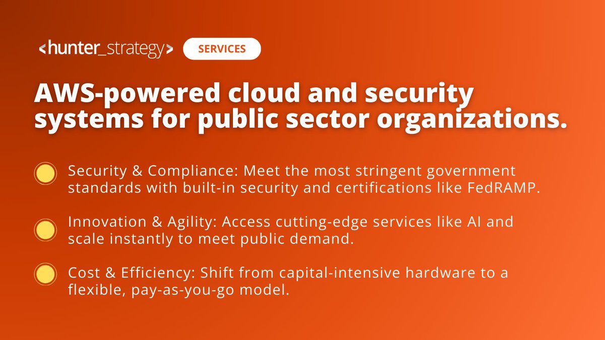 HunterStrategy 🇺🇦 (@hunterstrategy) on Twitter photo Is your public sector institution ready to move at the speed of tomorrow?
Legacy infrastructure and budget constraints often stand in the way of innovation.
Amazon Web Services (AWS) offers a powerful, secure foundation for public sector digital transformation.
It's not just Is your public sector institution ready to move at the speed of tomorrow?
Legacy infrastructure and budget constraints often stand in the way of innovation.
Amazon Web Services (AWS) offers a powerful, secure foundation for public sector digital transformation.
It's not just