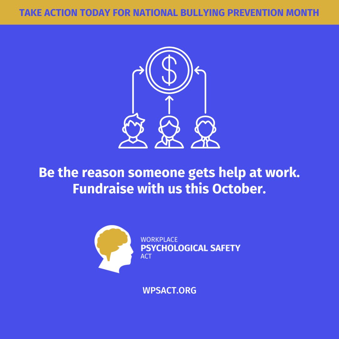 endworkabusenow's tweet image. IT&apos;S NATIONAL BULLYING PREVENTION MONTH!

We’re launching #NotPartOfTheJob, a peer-to-peer fundraising drive to power our mission: making every workplace psychologically safe.

Create your page or donate: givebutter.com/notpartofthejob

#EndWorkplaceAbuse #NotPartOfTheJob