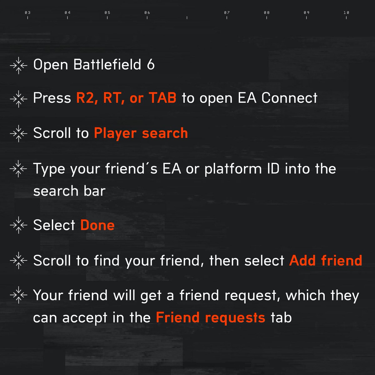 EAHelp's tweet image. Every operation runs better with a full squad.
Use cross-play to team up with friends in #Battlefield6, no matter the platform.