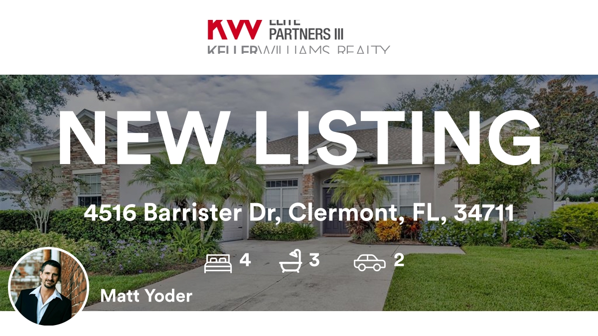 mattyoder_yoder's tweet image. 🛌 4 🛀 3 🚘 2
📍 4516 Barrister Dr, Clermont, FL, 34711

My latest listing on RateMyAgent.
Florida Realtor License SL3461573
rma.reviews/ef98zukhvv3q

...
#ratemyagent #realestate #KELLER_WILLIAMS_ELITE_PARTNERS_III_REALTY