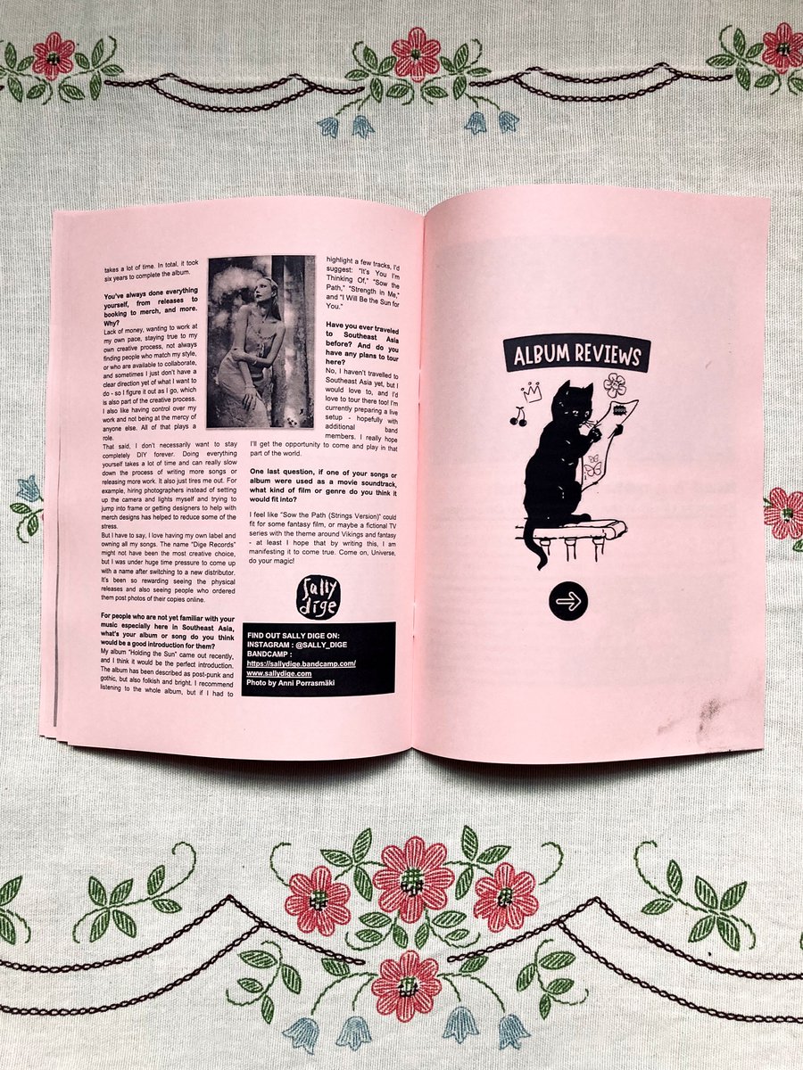 Sally_Dige's tweet photo. Such a pleasure to have been interviewed by the Indonesian fanzine, “The Textbook Tragedy Zine.” IG: @ttbt.zine  I will always love an old-school, photocopied-and-stapled zine! 😍  
Hit up @ttbt.zine (on IG) in their DM for order. https://t.co/RixnPu1XVr