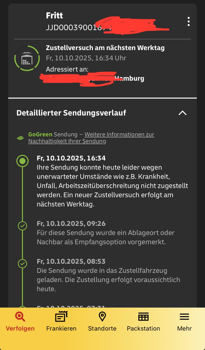 AlohaMarcel's tweet photo. Hausnummer 27 und 31 werden Pakete ausgeliefert, aber bei 29 steht dann plötzlich „unerwartete Umstände“.
Klar…. ⁦@DHLPaket⁩ https://t.co/84aPzre8oW