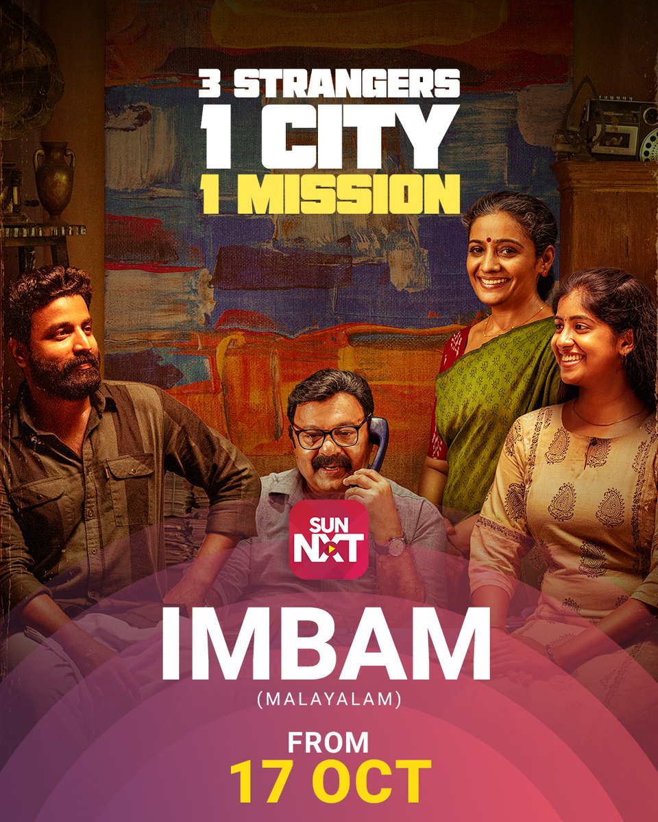 sunnxt's tweet photo. Their paths cross, stories collide, and a new mission begins.
Imbam (Malayalam) is premieres October 17th on SunNXT
#ImbamOnSunNXT #Imbam #MalayalamMovie #SunNXT #NewRelease #WatchOnSunNXT #MalayalamCinema https://t.co/Bd7EytDtI6