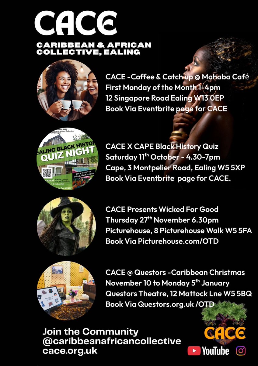 Latest news about CACE - the Caribbean and African Collective, Ealing, has had to move on from our hub in West Ealing, but we are still having meetups and events

Subscribe to our mailing list via the latest newsletter, to keep updated: mailchi.mp/34e8173c62e3/j…

#EalingHour #CACE