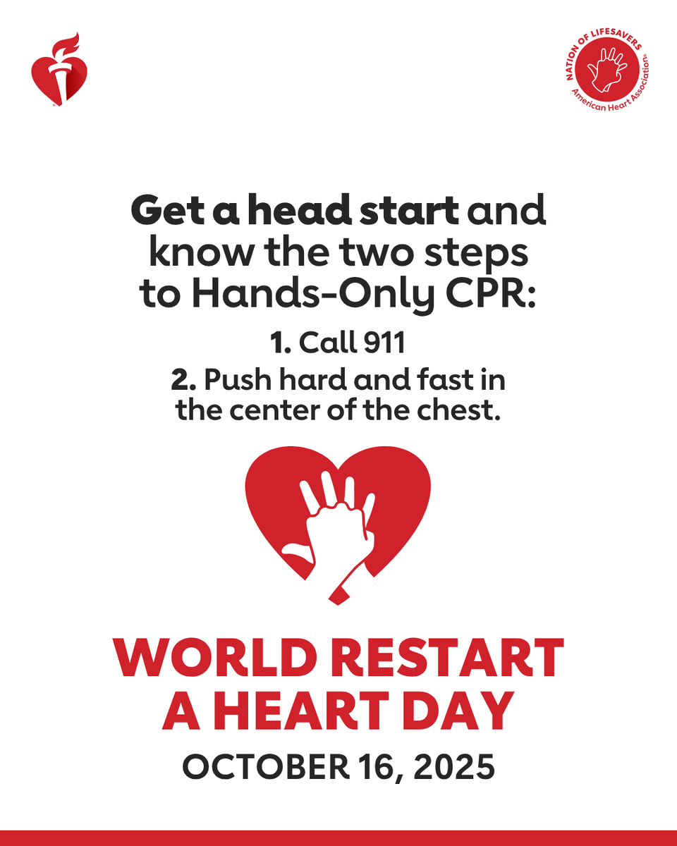 World Restart a Heart Day is one week away! But you don’t have to wait to learn Hands-Only CPR. Join us in spreading the word that CPR saves lives! #WorldRestartAHeart #NationofLifesavers 

<a href="/Walgreens/">Walgreens</a> is a national sponsor of the American Heart Association’s Nation of Lifesavers
