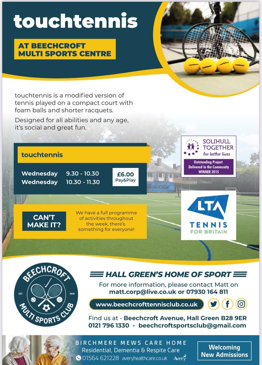 Fancy a new way to improve your hand eye coordination/fitness and social life? Give touchtennis a go - Wed 09:30 or 10:30 £6 pay &amp; play 📞07930 164811 #touchtennis #touchtennislife #touchtennisbirmingham #touchtennissolihull #senioractivities #raring2gosolihull #ageuksolihull