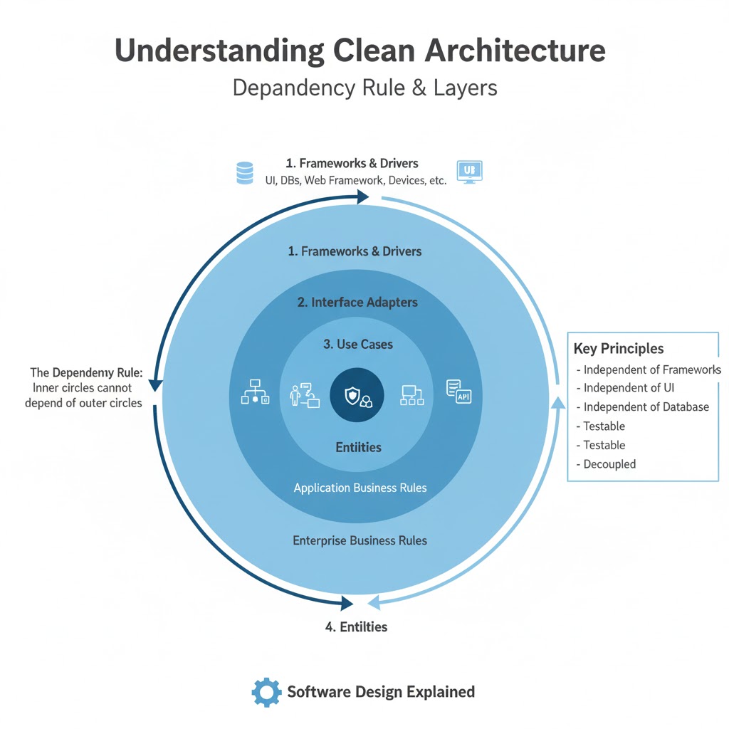 e_opore's tweet image. Clean Architecture
➝ Concept
✓ Clean Architecture structures software into layers that separate concerns.
✓ Each layer has a clear responsibility , keeping the core business logic independent from external systems.
✓ The goal is maintainability, testability, and…