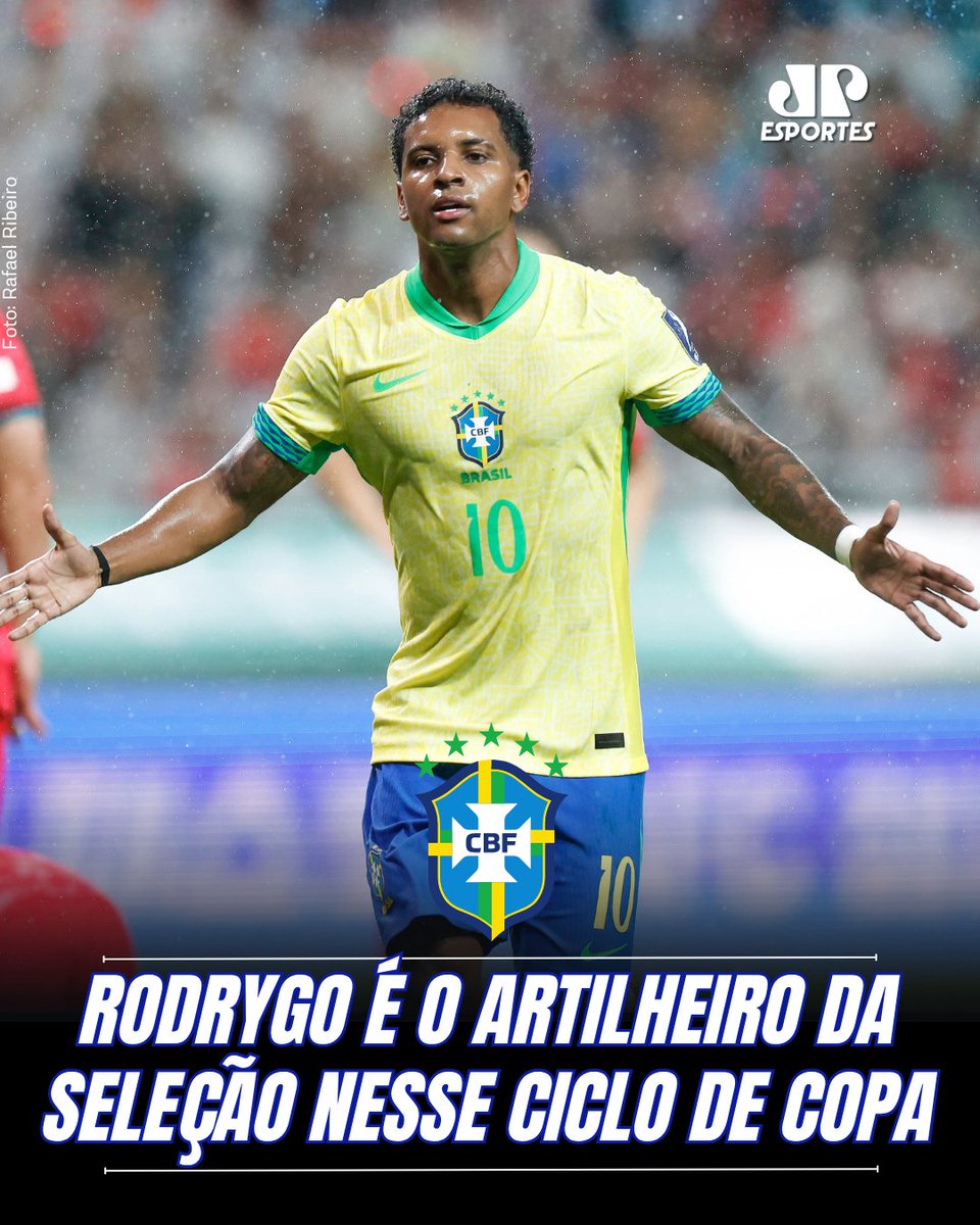 JovemPanEsporte's tweet image. O HOMEM GOL!🇧🇷 Rodrygo tem 8 gols em 22 jogos e é o artilheiro da Seleção Brasileira no ciclo da Copa do Mundo de 2026.
#Rodrygo #CopadoMundo #SeleçãoBrasileira