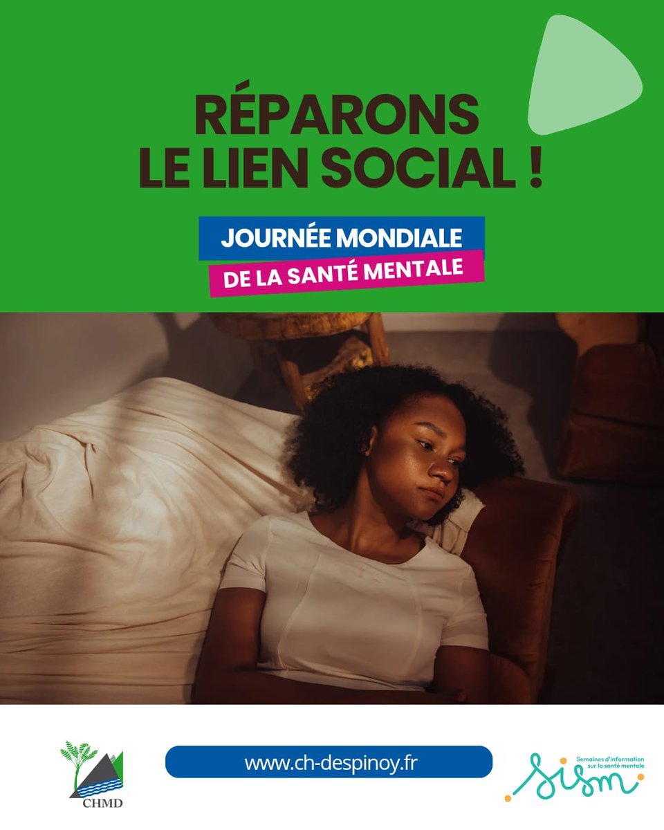 Vendredi 10 octobre 2025 : journée mondiale de la santé mentale. 💚

Retrouvez une partie des équipes du CHMD au Village santé mentale organisé par le CLSM du Lamentin au Centre aquatique Pierre Samot jusqu'à 17h.

#SISM