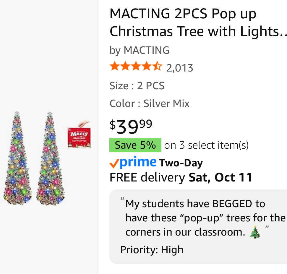 danismith1979's tweet image. GOAL: Let’s get a pop-up Christmas tree 🎄 headed to our classroom today! ✨

As over 1️⃣3️⃣5️⃣ students walk through my door each day, they’ve continued begging for this #holidaymagic. 🧚‍♂️

Can YOU help? A repost is FREE! 

amazon.com/hz/wishlist/ls…

#ClearTheList #Teachersof𝕏