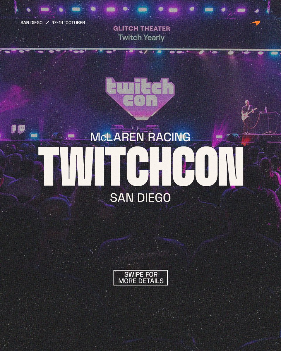 MCLF1SimRacing's tweet photo. We are heading to @TwitchCon San Diego! 💜 

Stay tuned for more exciting details about events, giveaways, competitions &amp; more! 👀 

📍17-19 October  

See you all soon. 🧡 https://t.co/mMvbga2Z1v