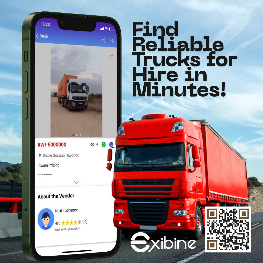 Exibine_'s tweet image. Need a truck fast? We’ve got you covered!
Find reliable trucks for hire in just minutes with EXIBINE APP.
Scan the QR code or download the app today to get started.
#exibineapp #truckhire #logisticsmadeeasy #transportsolutions #rwanda #rwandatrucks