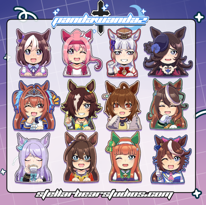 #Umamusme  by <a href="/PandaWandaz/">Panda 🐼🩸【Cryptid VTuber】</a>, now available on the Stellar Bear Studios store in sticker form, and very soon as Charms and Pins! #umamusumeprettyderby #umamusumefanart