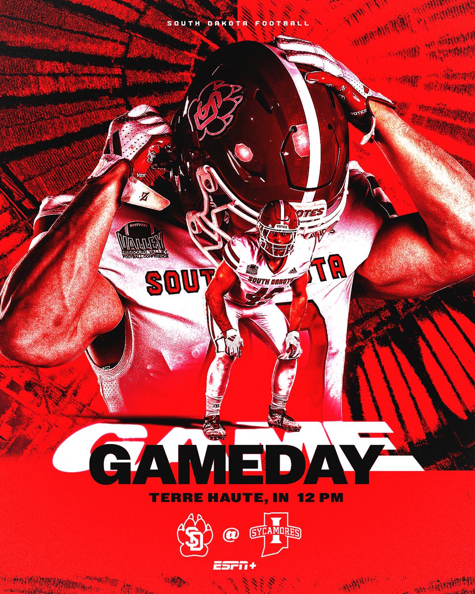 SDCoyotesFB's tweet image. 🗣️ GAME DAY!

🆚 » at Indiana State
📍 » Terre Haute, Ind.
⏰ » 12:00 PM (CT)
📊 » yote.us/stats
📺 » ESPN+
📻 » yote.us/listen

#GoYotes