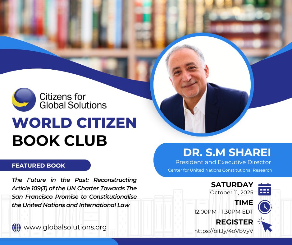 Citizens for Global Solutions (@globalsolutions) on Twitter photo Join us TOMORROW World Citizen Book Club with Dr. Shahr-Yar Mahmoud Sharei of @CUNCR. We will be covering chapters 3 & 4 of “The Future in the Past.” 
Learn more & register: bit.ly/4p7q4ZW
Missed Session 1? Catch up: bit.ly/3I95qz8 Join us TOMORROW World Citizen Book Club with Dr. Shahr-Yar Mahmoud Sharei of @CUNCR. We will be covering chapters 3 & 4 of “The Future in the Past.” 
Learn more & register: bit.ly/4p7q4ZW
Missed Session 1? Catch up: bit.ly/3I95qz8