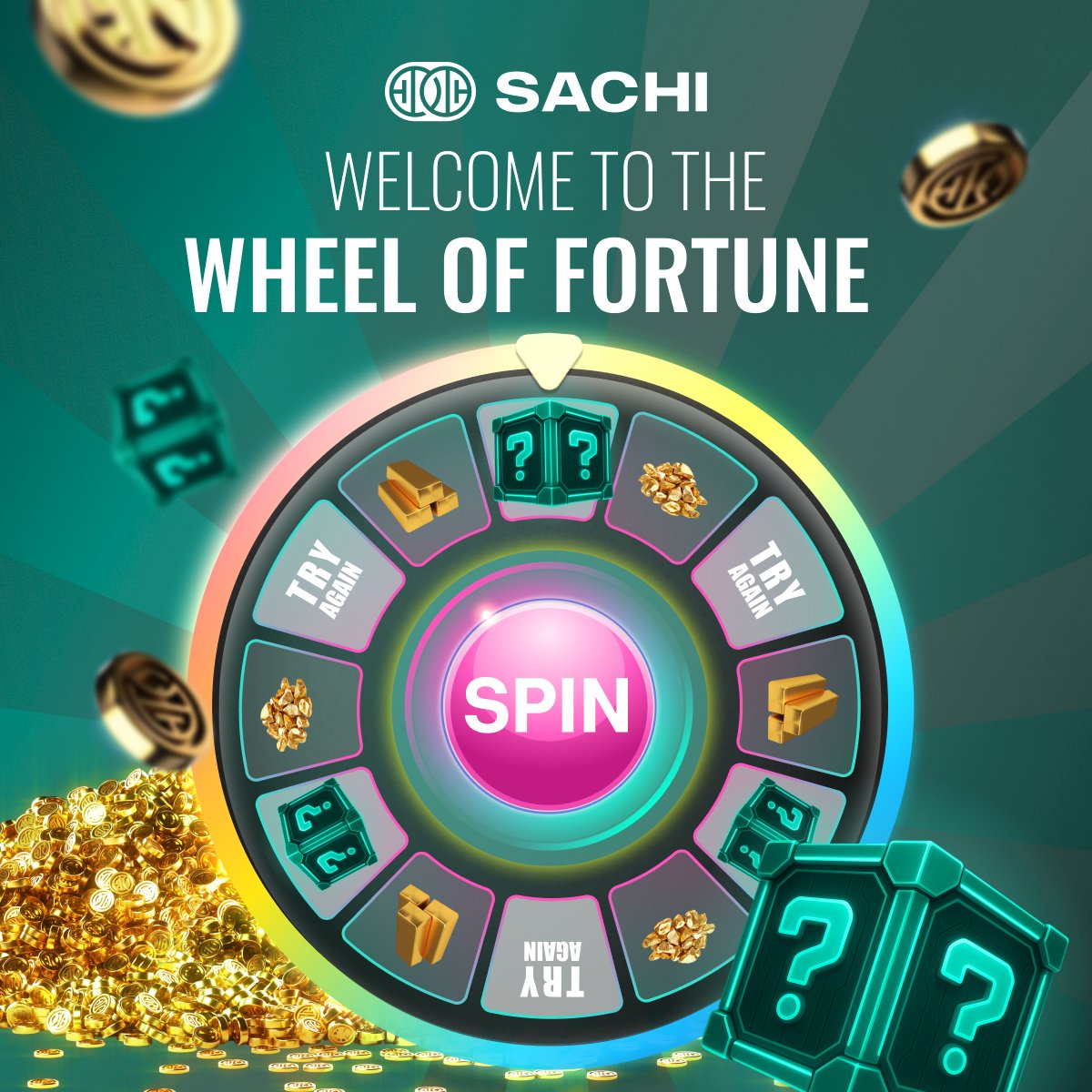 Welcome to the Wheel of Fortune 🎡
Let’s dive in 👀👇

What is the Wheel of Fortune in SACHI? 💎
It’s a gem-powered spinner built to test your luck and keep you coming back. Spend Gems to spin and you might land coins, off-chain NFTs, or rare rewards, but sometimes the wheel