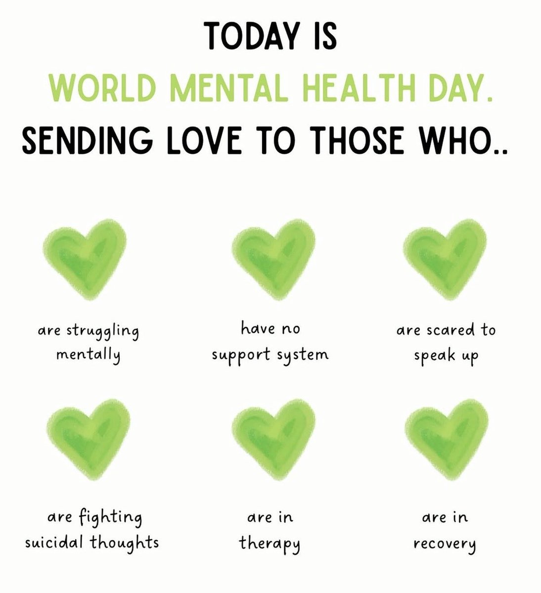 A reminder that today is #WorldMentalHealthDay. Please take a moment for your self and others 💚