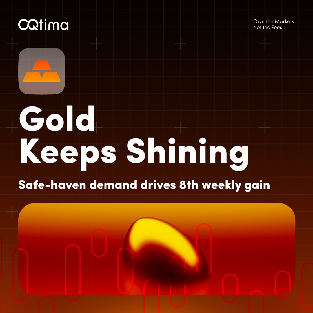 Gold heads for 8th weekly gain 🪙

Safe-haven demand keeps gold strong as global uncertainty weighs on sentiment.

Investors are holding tight to safety while other markets wobble.

👉 oq-tima.com/m/en

#Gold #Markets #Trading
