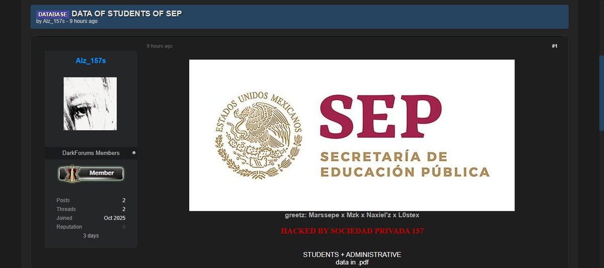 ⚠️🇲🇽Alerta: Confirmando el aviso de <a href="/ivillasenor/">Ignacio Gómez Villaseñor</a> , se ha reportado la filtración de información sensible y privada perteneciente a numerosos menores de edad de 22 escuelas primarias y secundarias públicas adscritas a la Secretaría de Educación del Gobierno de #Chiapas.