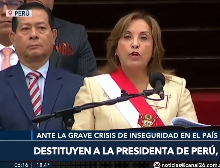 elradarsv's tweet photo. #Peru #LoUltimo #DinaBoluarte fue destituida por el congreso como Presidenta del país suramericano. https://t.co/f1XjM17Ezb