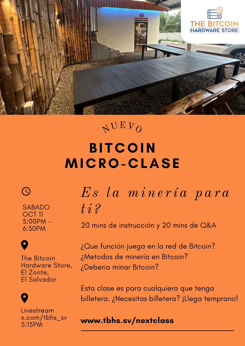 Mañana seguimos con nuestras micro-clases de Bitcoin. El tema: Es la mineria para ti?

Hablaremos de la funcion de la mineria de Bitcoin, metodos de minar Bitcoin
y responder la pregunta si deberiamos minar Bitcoin

Nos vemos este Sabado a las 5pm en nuestra tienda de Playa El
