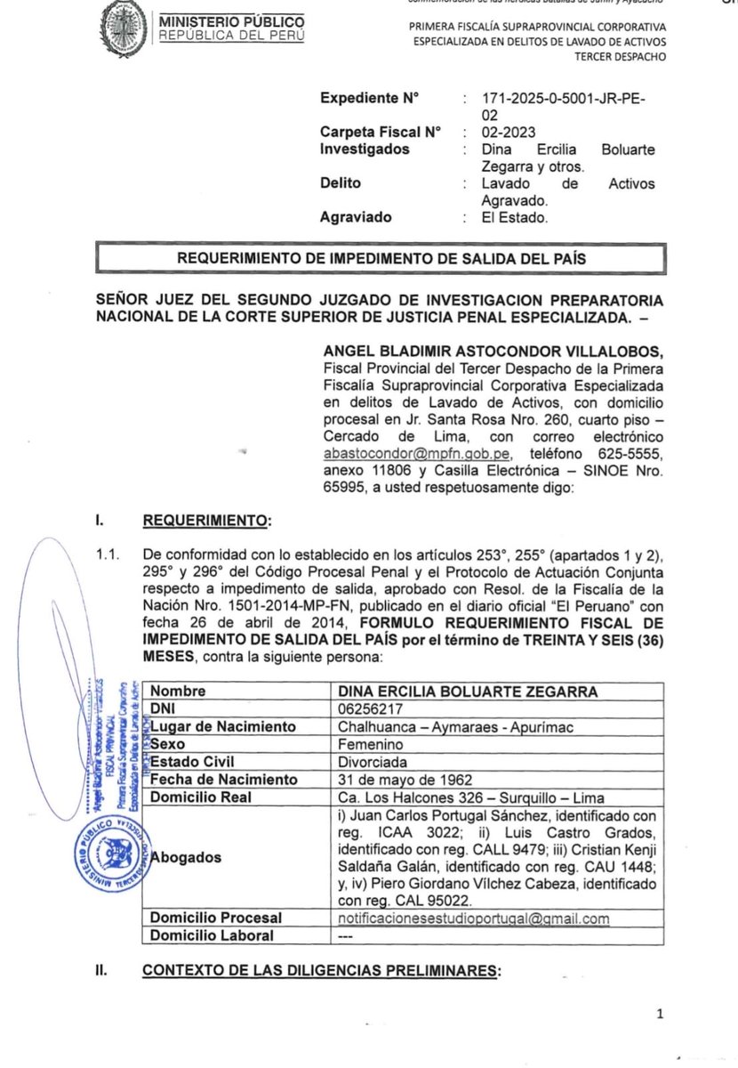 Epicentro_TV's tweet photo. Urgente: Fiscalía solicita impedimento de salida del país para ex presidenta Dina Boluarte de 36 meses. El pedido se refiere a la investigación por lavado de activos en el caso Los Dinámicos del Centro, por la financiación de la campaña presidencial con Pedro Castillo y Vladimir Cerrón.