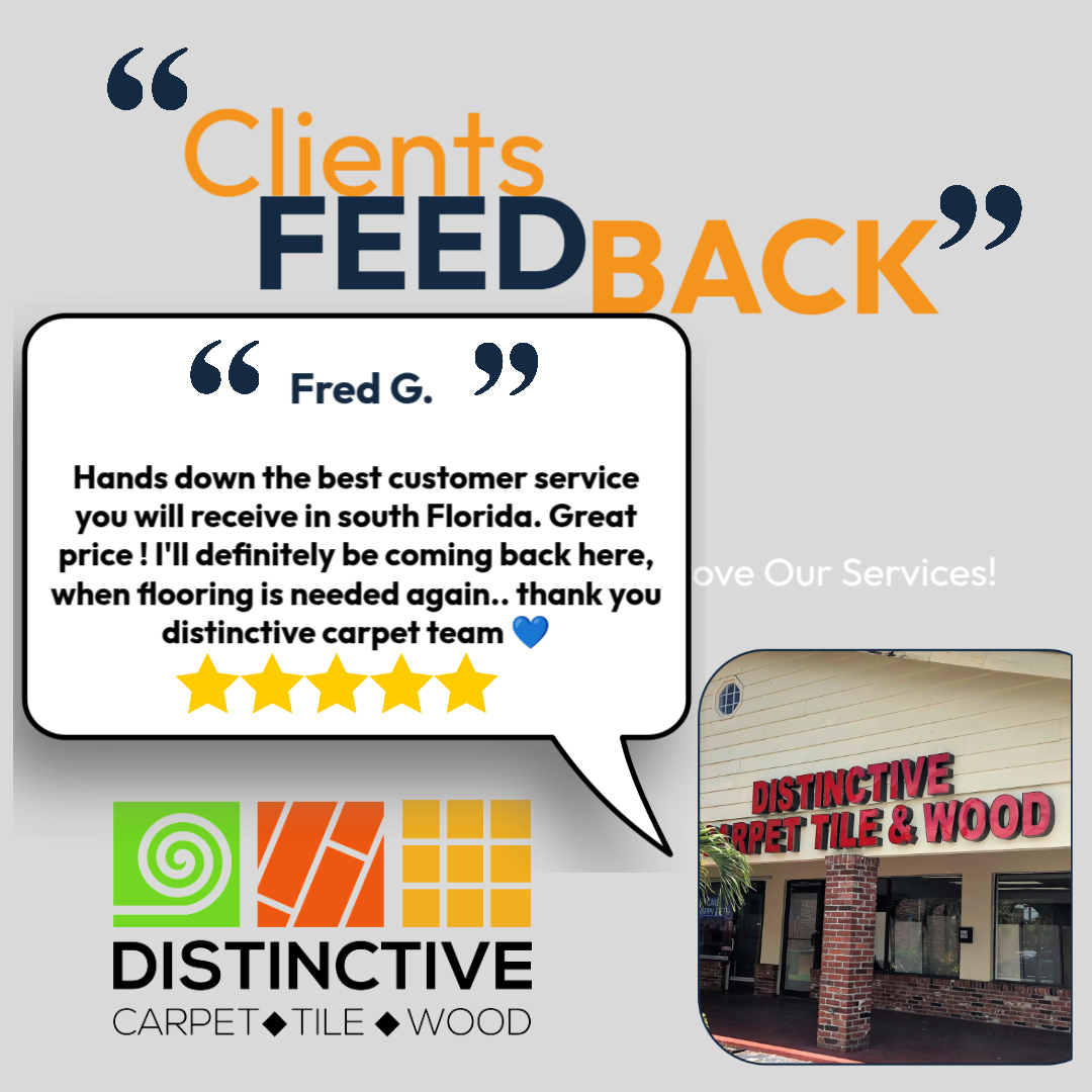 DistinctiveCar1's tweet image. ⭐ Customer Review of the Week ⭐
At Distinctive Carpet &amp;amp; Tile, we don’t just install floors — we create spaces built on trust, quality, and five-star service.  954-473-9300
🌐 distinctivecarpet.com
#DistinctiveCarpetAndTile #ReviewOfTheWeek #CustomerLove #5StarService