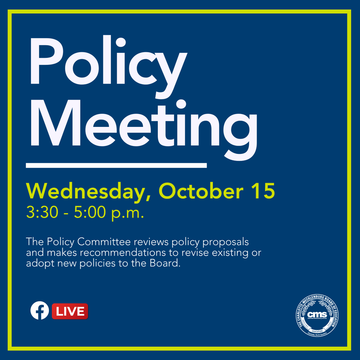 Join us in person or online for Tuesday’s Board meeting at 6:00 p.m. There is also a Policy Committee meeting that will be livestreamed on Wednesday at 3:30 p.m.