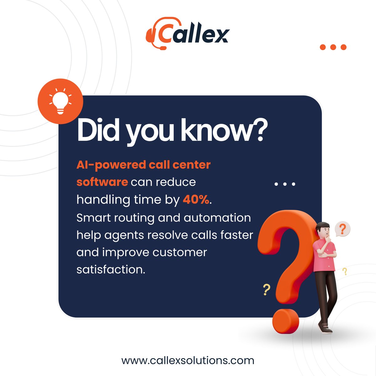 callexsolutions's tweet image. AI-powered call center software can reduce handling time by 40%, enabling smarter routing and automation that help agents resolve calls faster and boost customer satisfaction.

#AI #CallCenter #CustomerExperience #Automation #CustomerSatisfaction #DigitalTransformation #Callex