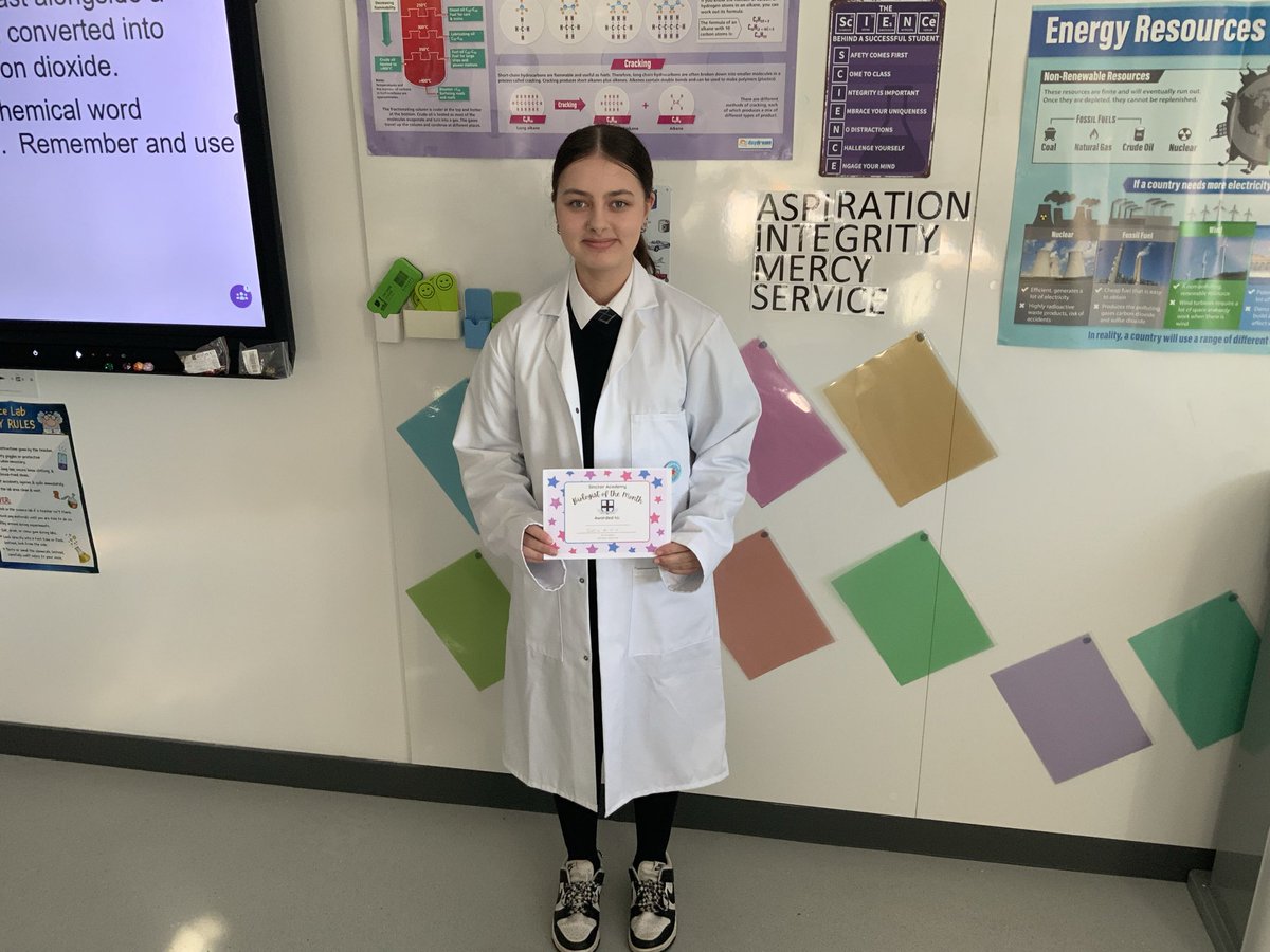 Mr.Campbell has selected his Biologist of the month for September for showing one or more of the school values ASPIRATION, INTEGRITY, MERCY &amp; SERVICE. Fantastic!