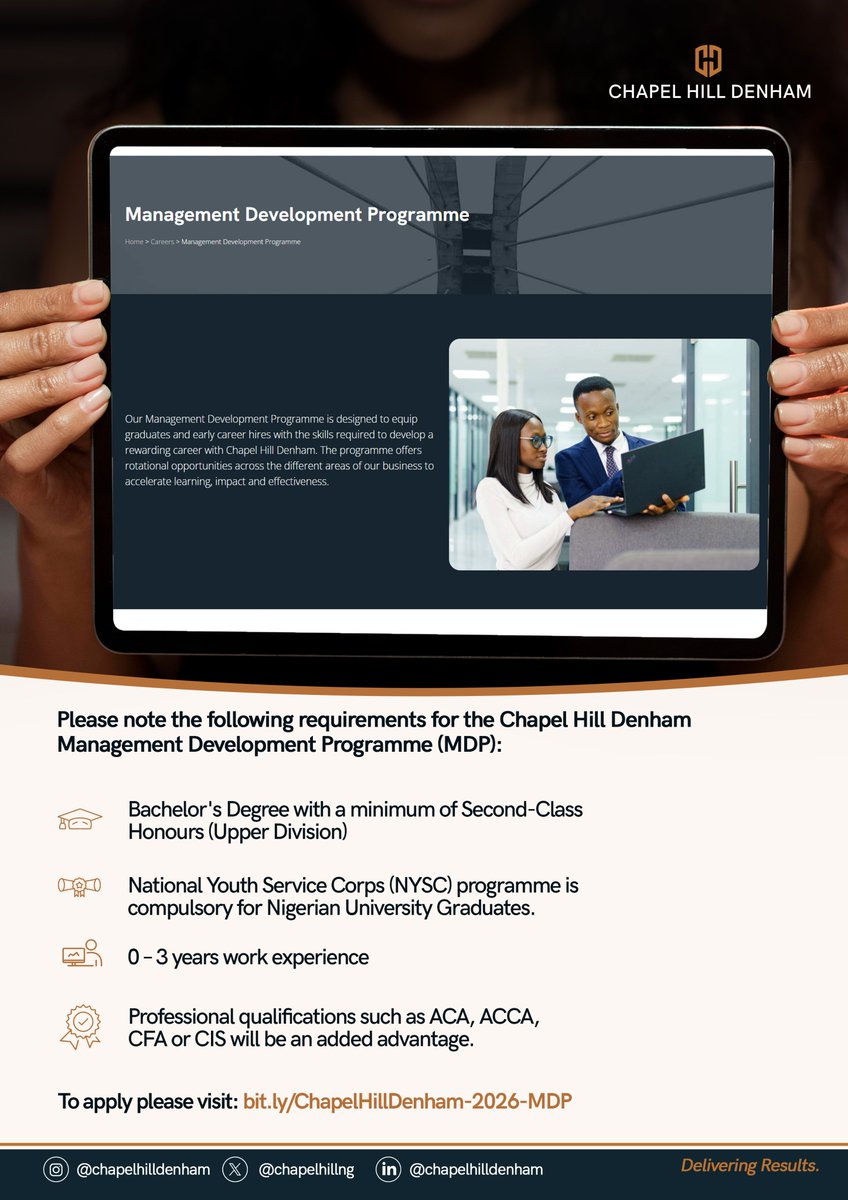 In three weeks, applications for the 2026 Management Development Programme will open. Get your applications ready for a chance to gain hands-on experience in Nigeria's financial markets and build a successful career in investment banking, asset management and securities trading.
