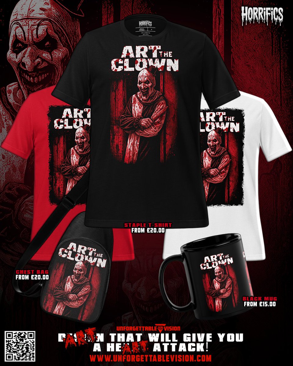We've just dropped this new design, and it might give you a heART attack as "The Clown Of Art" brings terrifying visuals to our Horrific product selection!

Make your orders with worldwide shipping and get ready for some Arting time!

unforgettablevision.com