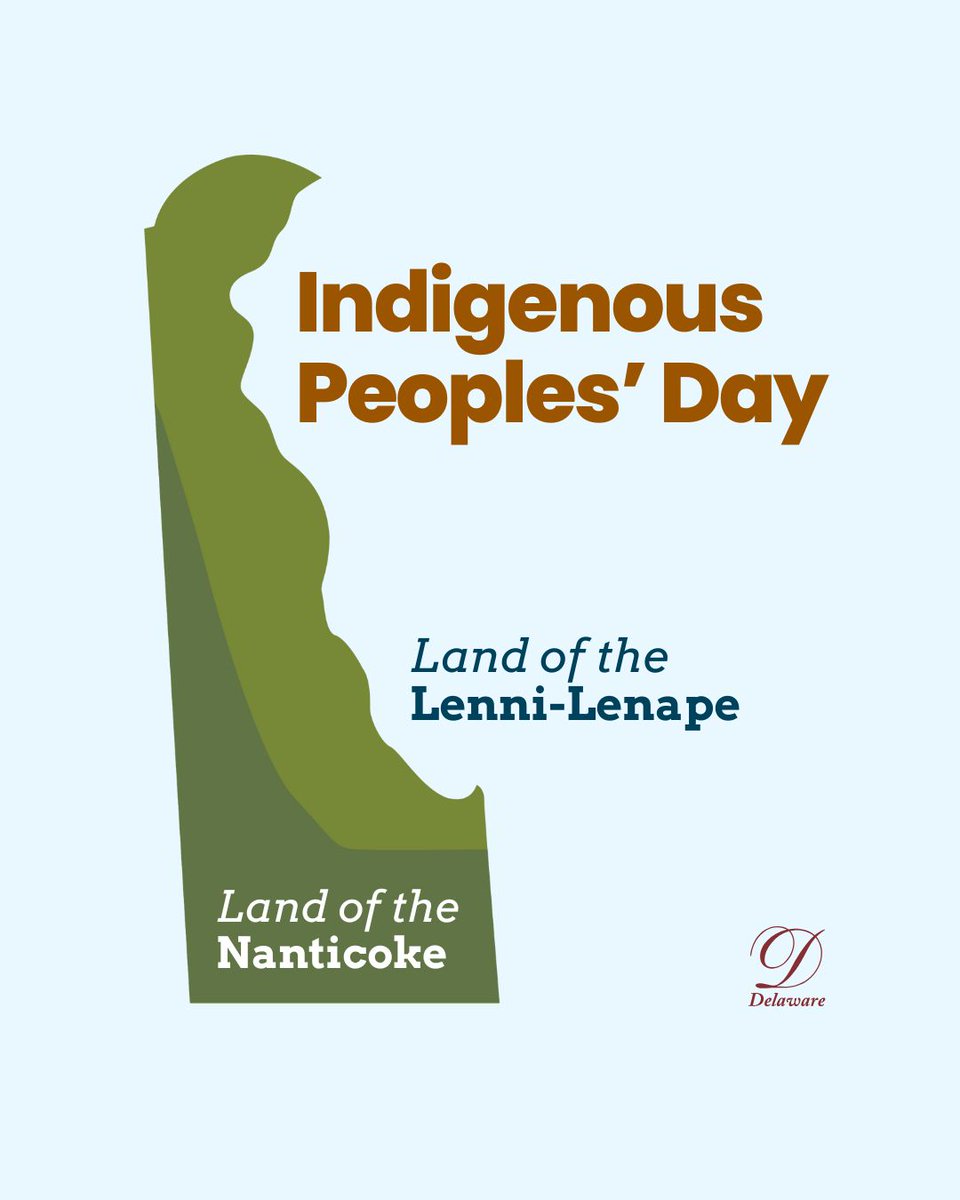 Today is Indigenous Peoples' Day! Before Delaware existed, the Lenape and Nanticoke tribes inhabited the land called Lenapehoking which was a large area on the east coast of the U.S.

Learn more about the Delaware Nation: delawarenation-nsn.gov/history/